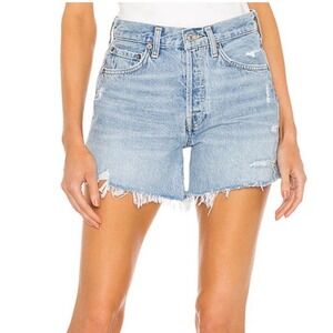 Agolde Parker Long Distressed Denim Cut Off Shorts - 24